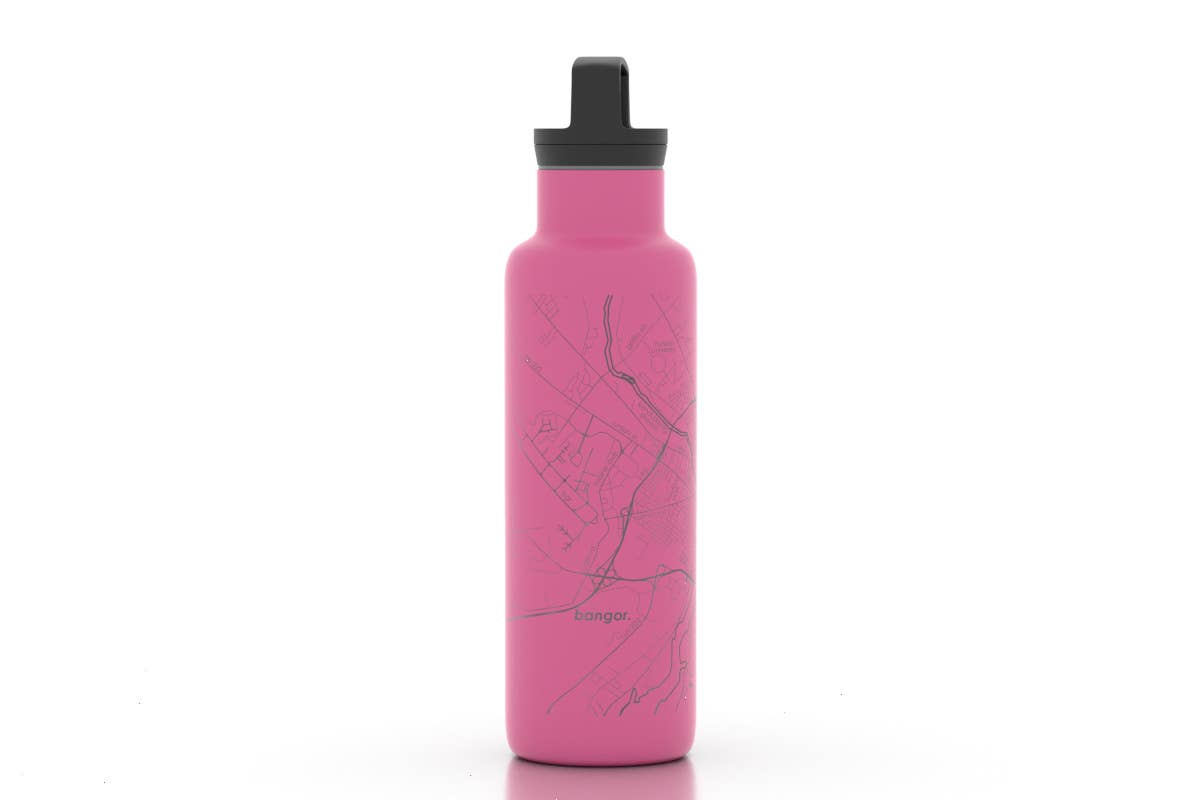 Bangor ME Map 21 oz Pink Insulated Hydration Bottle by Well Told