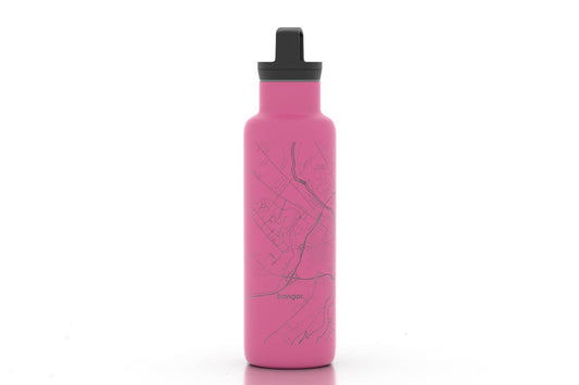 Bangor ME Map 21 oz Pink Insulated Hydration Bottle by Well Told