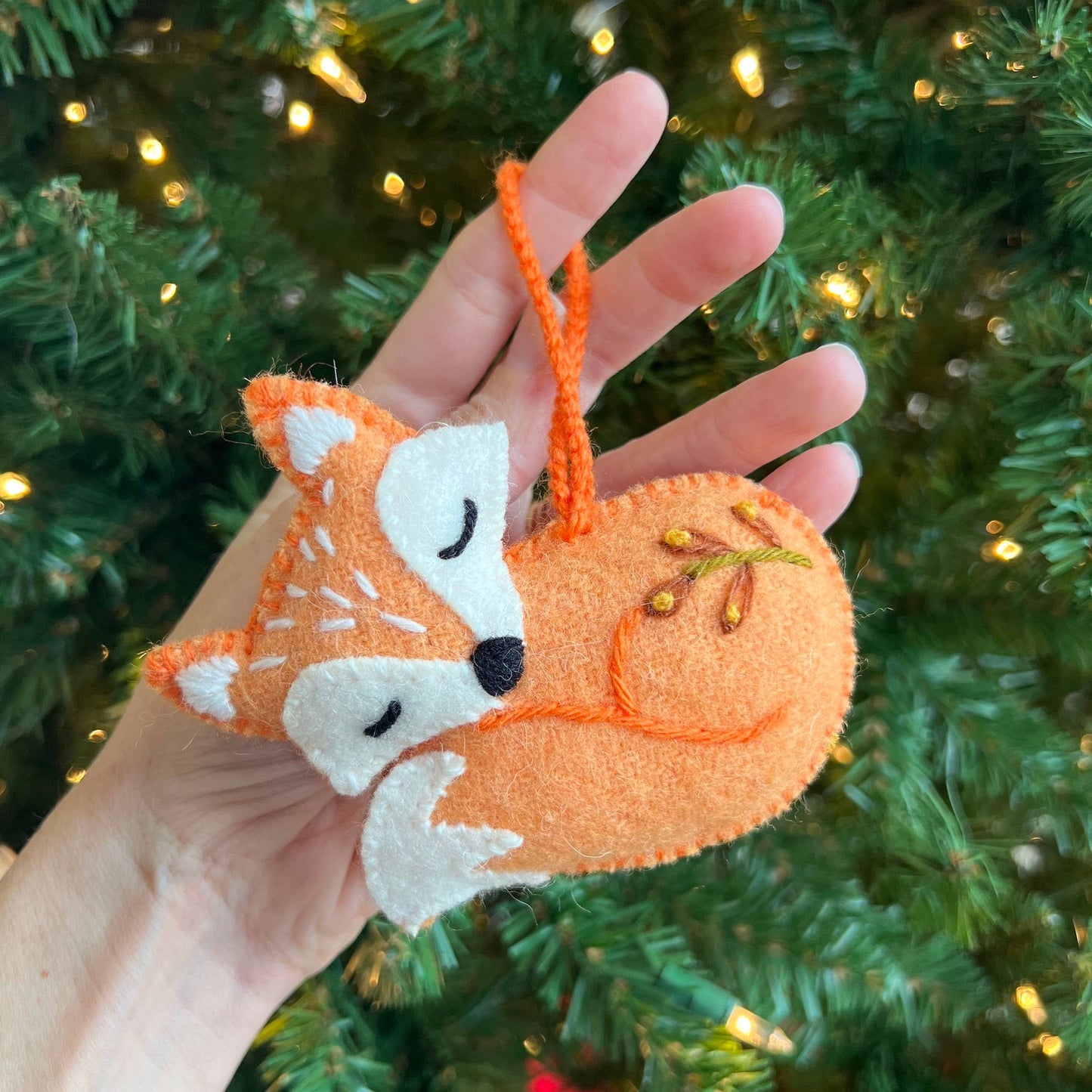 Sleeping Fox Embroidered Wool Ornament from Ornaments 4 Orphans