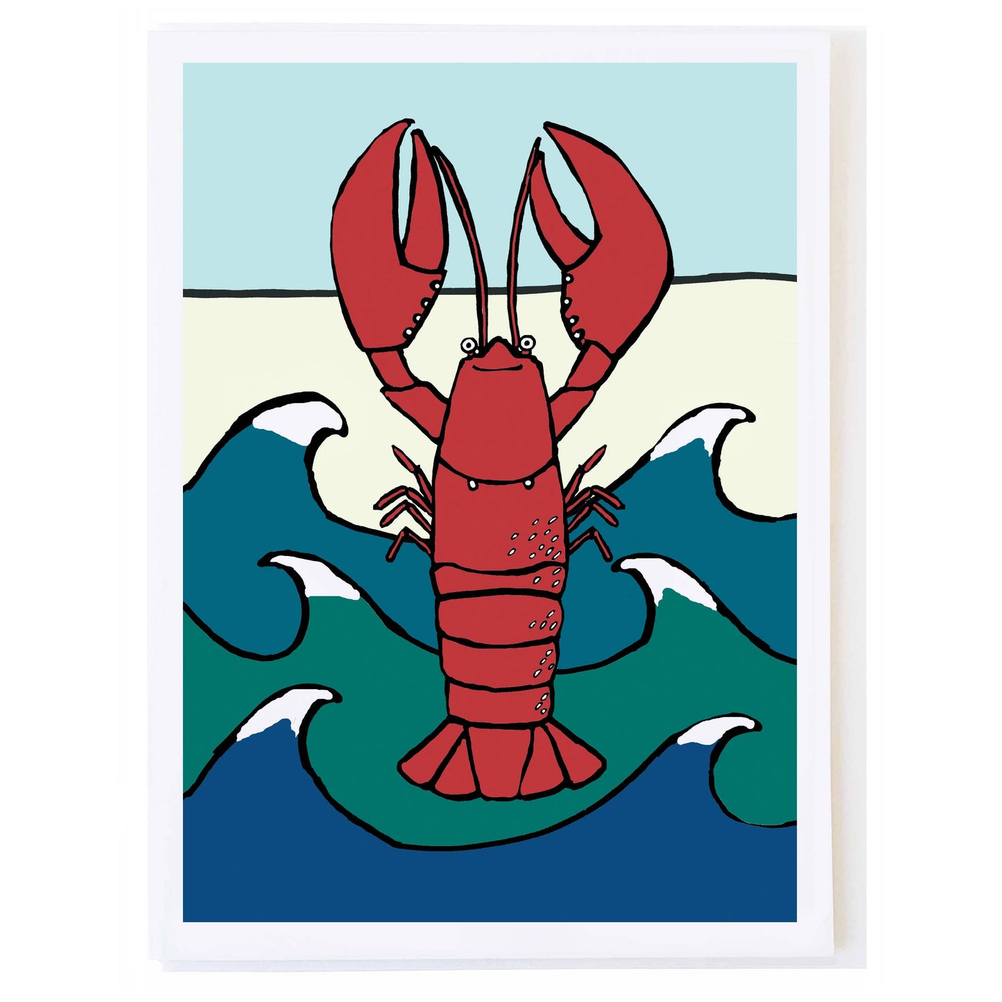 Lobster in Waves - Greeting Card (Blank Inside) by Molly O