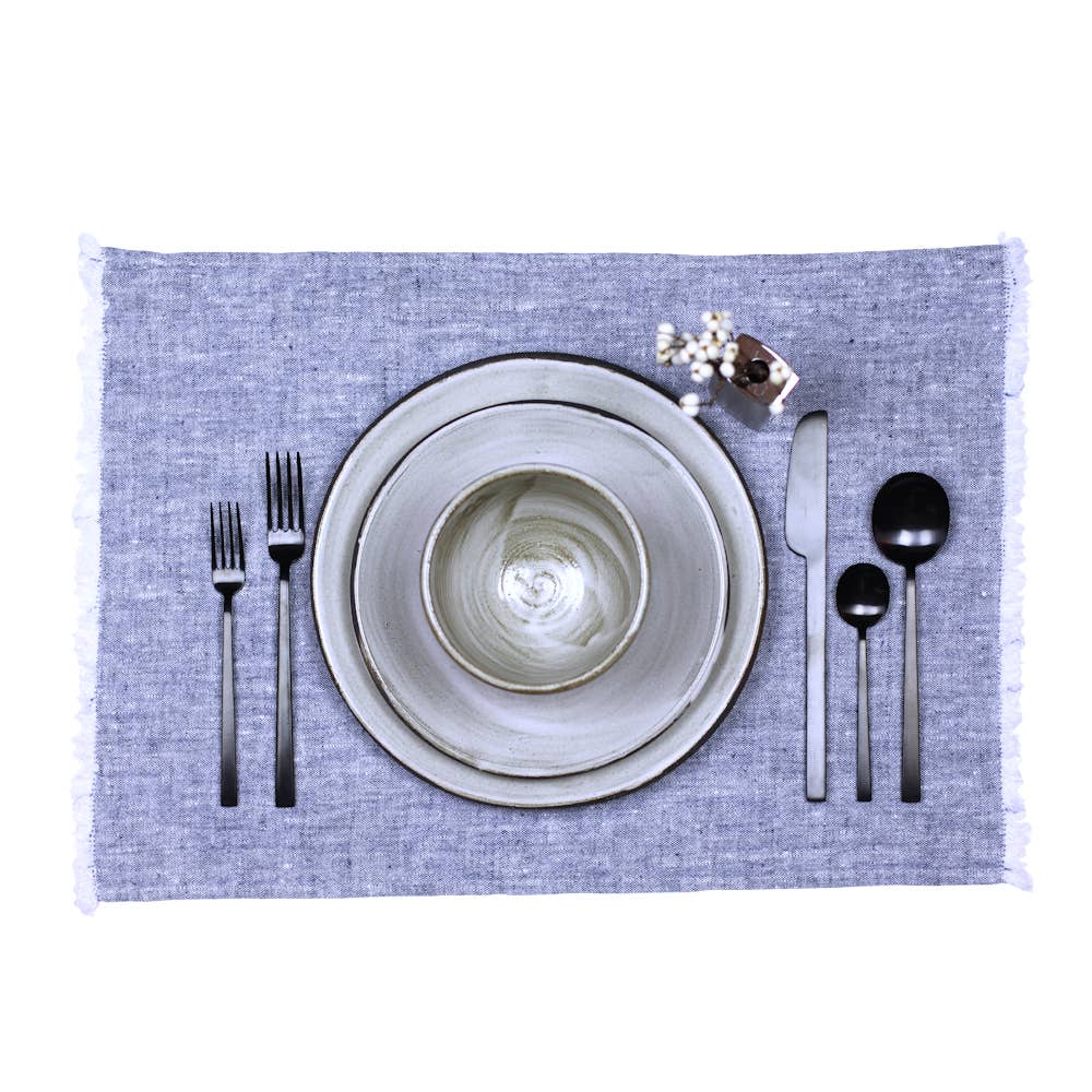Heather Blue with Frayed Edge - Stonewashed Linen Placemat by LinenCasa