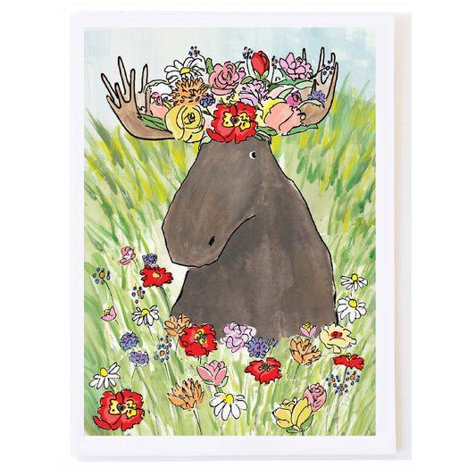 Moose with Flower Crown - Greeting Card by Molly O
