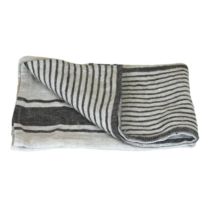 Grey with Black Stripes II -  - Stonewashed Linen Hand Towel by LinenCasa