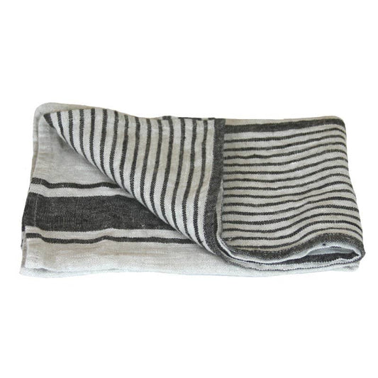 Grey with Black Stripes II -  - Stonewashed Linen Hand Towel by LinenCasa