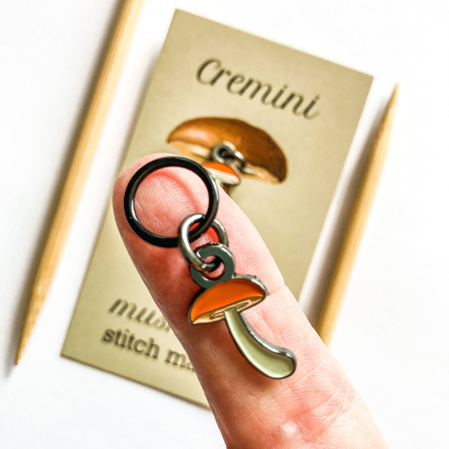 Makers mushrooms Cremini Single Stitch Marker from Firefly Notes