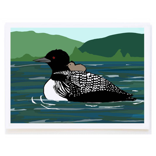 Loon and Baby - Greeting Card (Blank Inside) by Molly O