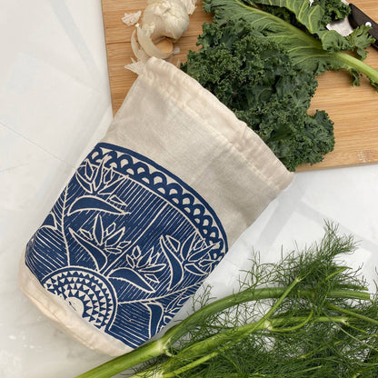 Reusable Produce Bucket Bag in Denim Blue by Halo Dish Covers