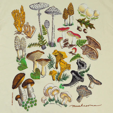 Mushrooms Long Sleeve Unisex Adult T-Shirt in Natural by Liberty Graphics